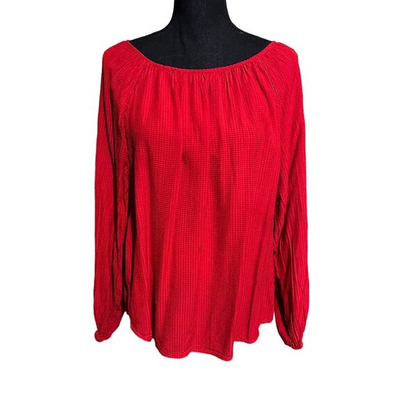 H&M Red Peasant Style Career Top Blouse Women's M Medium - Picture 1 of 9